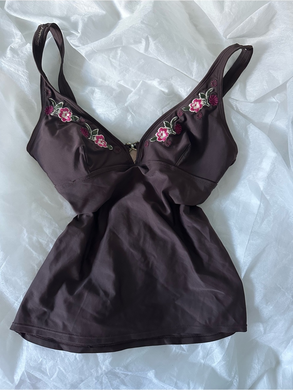 Y2K Brown Floral Embroidered Tankini